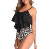 imageAmerican Trends High Waisted Tankini Swimsuits for Women Flounce Top Tummy Control Bathing Suits03 BlackBeige Leopard