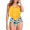 imageAmerican Trends High Waisted Tankini Swimsuits for Women Flounce Top Tummy Control Bathing Suits03 Summer Yellowgreen Print