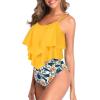 imageAmerican Trends High Waisted Tankini Swimsuits for Women Flounce Top Tummy Control Bathing Suits03 Summer Yellowgreen Print