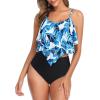 imageAmerican Trends High Waisted Tankini Swimsuits for Women Flounce Top Tummy Control Bathing Suits04 Blue Print