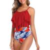 imageAmerican Trends High Waisted Tankini Swimsuits for Women Flounce Top Tummy Control Bathing Suits05 Red Print