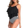 imageAmerican Trends High Waisted Tankini Swimsuits for Women Flounce Top Tummy Control Bathing Suits06 Blackwhite Striped