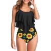 imageAmerican Trends High Waisted Tankini Swimsuits for Women Flounce Top Tummy Control Bathing Suits07 Black Sunflower