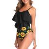 imageAmerican Trends High Waisted Tankini Swimsuits for Women Flounce Top Tummy Control Bathing Suits07 Black Sunflower