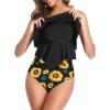 imageAmerican Trends High Waisted Tankini Swimsuits for Women Flounce Top Tummy Control Bathing Suits07 Black Sunflower