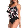 imageAmerican Trends High Waisted Tankini Swimsuits for Women Flounce Top Tummy Control Bathing Suits09 Pink Black