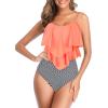 imageAmerican Trends High Waisted Tankini Swimsuits for Women Flounce Top Tummy Control Bathing Suits10 Orangewhite Striped