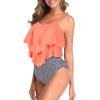 imageAmerican Trends High Waisted Tankini Swimsuits for Women Flounce Top Tummy Control Bathing Suits10 Orangewhite Striped
