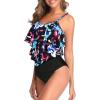 imageAmerican Trends High Waisted Tankini Swimsuits for Women Flounce Top Tummy Control Bathing Suits12 Bluefloral Print