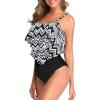imageAmerican Trends High Waisted Tankini Swimsuits for Women Flounce Top Tummy Control Bathing Suits16 Geometry Printblack