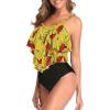 imageAmerican Trends High Waisted Tankini Swimsuits for Women Flounce Top Tummy Control Bathing Suits17 Yellow Floralblack