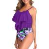 imageAmerican Trends High Waisted Tankini Swimsuits for Women Flounce Top Tummy Control Bathing Suits18 Purplefloral Print