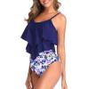 imageAmerican Trends High Waisted Tankini Swimsuits for Women Flounce Top Tummy Control Bathing Suits19 Navypurple Floral