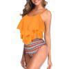 imageAmerican Trends High Waisted Tankini Swimsuits for Women Flounce Top Tummy Control Bathing Suits20 Yelloworang Print