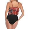 imageAmerican Trends High Waisted Tankini Swimsuits for Women Flounce Top Tummy Control Bathing Suits21 Redblack Leaf Print