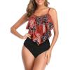 imageAmerican Trends High Waisted Tankini Swimsuits for Women Flounce Top Tummy Control Bathing Suits21 Redblack Leaf Print