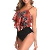 imageAmerican Trends High Waisted Tankini Swimsuits for Women Flounce Top Tummy Control Bathing Suits21 Redblack Leaf Print