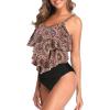 imageAmerican Trends High Waisted Tankini Swimsuits for Women Flounce Top Tummy Control Bathing Suits26 Coffee Flowerblack
