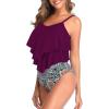 imageAmerican Trends High Waisted Tankini Swimsuits for Women Flounce Top Tummy Control Bathing Suits27 Winegreen Floral