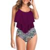 imageAmerican Trends High Waisted Tankini Swimsuits for Women Flounce Top Tummy Control Bathing Suits27 Winegreen Floral