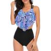 imageAmerican Trends High Waisted Tankini Swimsuits for Women Flounce Top Tummy Control Bathing SuitsBlue Printed