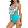 imageAmerican Trends High Waisted Tankini Swimsuits for Women Flounce Top Tummy Control Bathing SuitsCyan Floral Printed