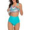 imageAmerican Trends High Waisted Tankini Swimsuits for Women Flounce Top Tummy Control Bathing SuitsCyan Floral Printed