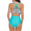 imageAmerican Trends High Waisted Tankini Swimsuits for Women Flounce Top Tummy Control Bathing SuitsCyan Floral Printed