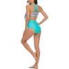 imageAmerican Trends High Waisted Tankini Swimsuits for Women Flounce Top Tummy Control Bathing SuitsCyan Floral Printed