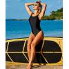 imageAmerican Trends One Piece Swimsuit Women Criss Cross Back Color Block Print Bathing Suits Athletic Modest SwimwearB Black