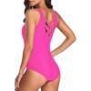 imageAmerican Trends One Piece Swimsuit Women Criss Cross Back Color Block Print Bathing Suits Athletic Modest SwimwearB Hot Pink