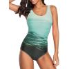 imageAmerican Trends One Piece Swimsuit Women Criss Cross Back Color Block Print Bathing Suits Athletic Modest SwimwearE Green Gradient