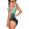 imageAmerican Trends One Piece Swimsuit Women Criss Cross Back Color Block Print Bathing Suits Athletic Modest SwimwearE Green Gradient