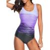 imageAmerican Trends One Piece Swimsuit Women Criss Cross Back Color Block Print Bathing Suits Athletic Modest SwimwearE Purple Gradient