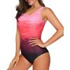 imageAmerican Trends One Piece Swimsuit Women Criss Cross Back Color Block Print Bathing Suits Athletic Modest SwimwearE Red