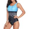imageAmerican Trends One Piece Swimsuit Women Criss Cross Back Color Block Print Bathing Suits Athletic Modest SwimwearI Blue and Black Contrast