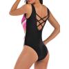 imageAmerican Trends One Piece Swimsuit Women Criss Cross Back Color Block Print Bathing Suits Athletic Modest SwimwearK Purple Storm