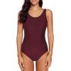 imageAmerican Trends One Piece Swimsuit Women Criss Cross Back Color Block Print Bathing Suits Athletic Modest SwimwearR Wine