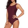 imageAmerican Trends One Piece Swimsuit Women Criss Cross Back Color Block Print Bathing Suits Athletic Modest SwimwearR Wine