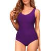 imageAmerican Trends One Piece Swimsuit Women Criss Cross Back Color Block Print Bathing Suits Athletic Modest SwimwearSolid Purple