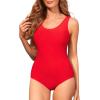 imageAmerican Trends One Piece Swimsuit Women Criss Cross Back Color Block Print Bathing Suits Athletic Modest SwimwearSolid Red
