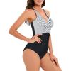 imageAmerican Trends Swimsuit Women One Piece Tummy Control Bathing Suit for Women Modest V Neck Swimwear01 Black White Stripes