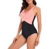 imageAmerican Trends Swimsuit Women One Piece Tummy Control Bathing Suit for Women Modest V Neck Swimwear01 Pinkblack