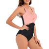 imageAmerican Trends Swimsuit Women One Piece Tummy Control Bathing Suit for Women Modest V Neck Swimwear01 Pinkblack