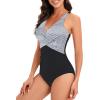 imageAmerican Trends Swimsuit Women One Piece Tummy Control Bathing Suit for Women Modest V Neck Swimwear01 White Dot