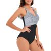 imageAmerican Trends Swimsuit Women One Piece Tummy Control Bathing Suit for Women Modest V Neck Swimwear01 White Dot