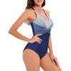 imageAmerican Trends Swimsuit Women One Piece Tummy Control Bathing Suit for Women Modest V Neck Swimwear02 Navy Blue Stripes