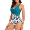 imageAmerican Trends Swimsuit Women One Piece Tummy Control Bathing Suit for Women Modest V Neck Swimwear03 Blue Pink Print