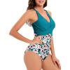 imageAmerican Trends Swimsuit Women One Piece Tummy Control Bathing Suit for Women Modest V Neck Swimwear03 Blue Pink Print