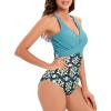 imageAmerican Trends Swimsuit Women One Piece Tummy Control Bathing Suit for Women Modest V Neck Swimwear04 Blue Green Print